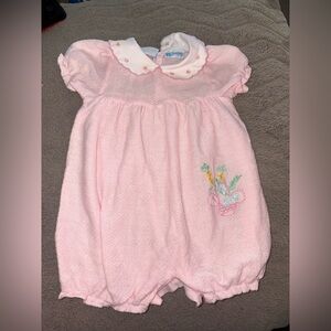 Vintage Carter's Light Pink Embroidered Bubble Romper